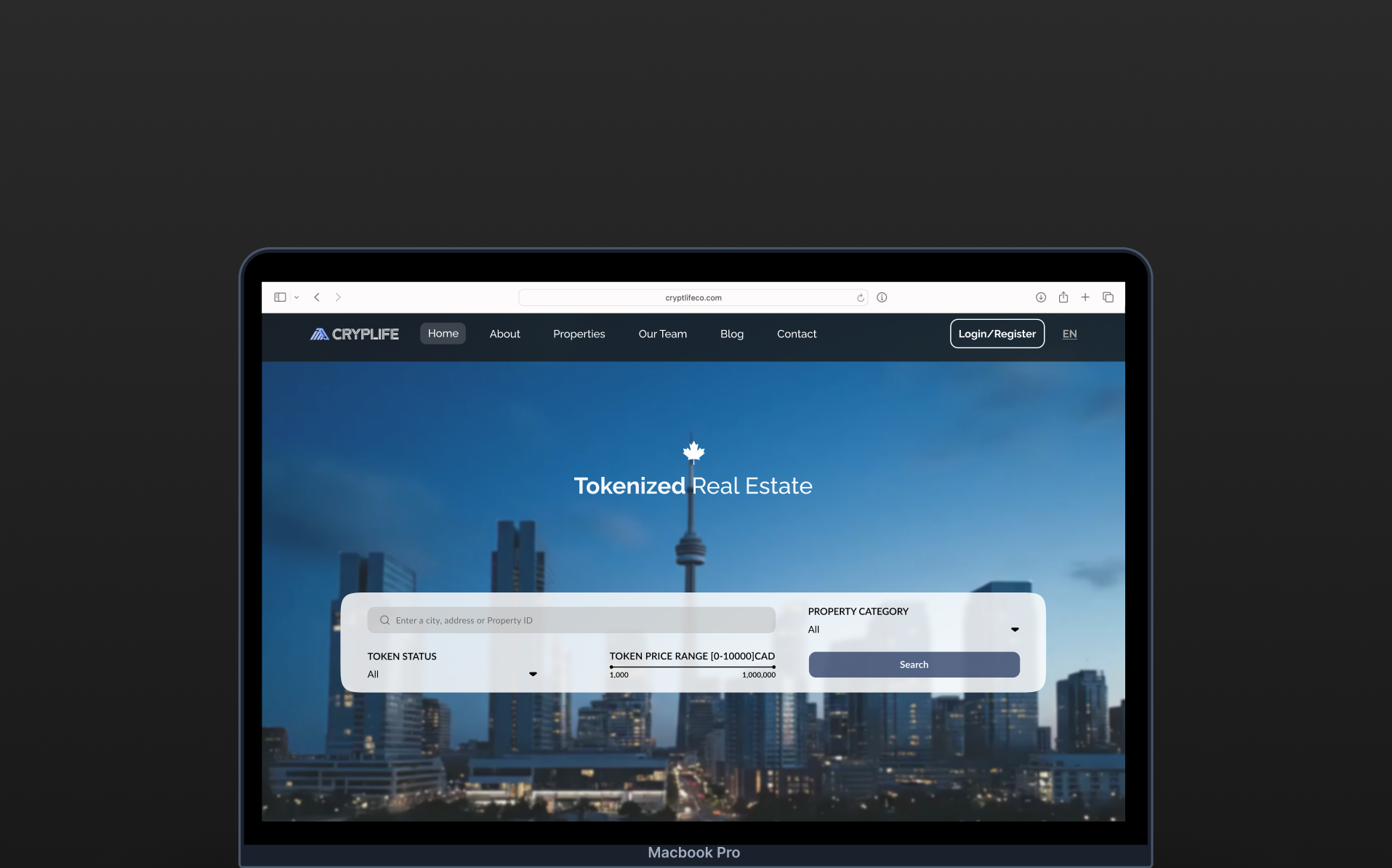 Cryplife – Tokenized Real Estate Landing Page landing page property investment property search ui real estate website rwa tokenized real estate web3 design web3 ui