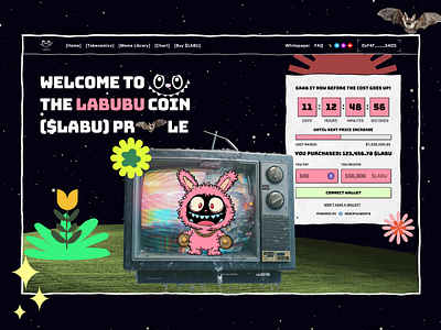Labubu just got on-chain crypto illustration labubu landing page memes pepe presale tv web design website