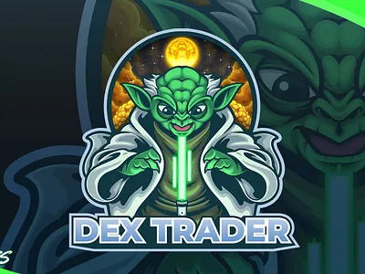 Dex Trader Commission branding cartoon illustration crypto gaming logo illustration logo mascot mascot design mascot logo movies illustration star wars streamer logo trader yoda