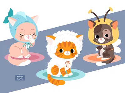 Cute Cartoon Cats in Funny Animal Costumes adobe illustrator animal bee cartoon cat character character design children costume cute fish for kids illustration kawaii kitty pet sheep vector