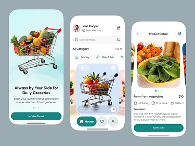 Grocery Shopping & Delivery Mobile App app design food food delivery fresh cart freshly grocery grocery app grocery app ux grocery cart ui grocery shopping grocery store mobile mobile grocery modern grocery shopping app supermarket app uiux