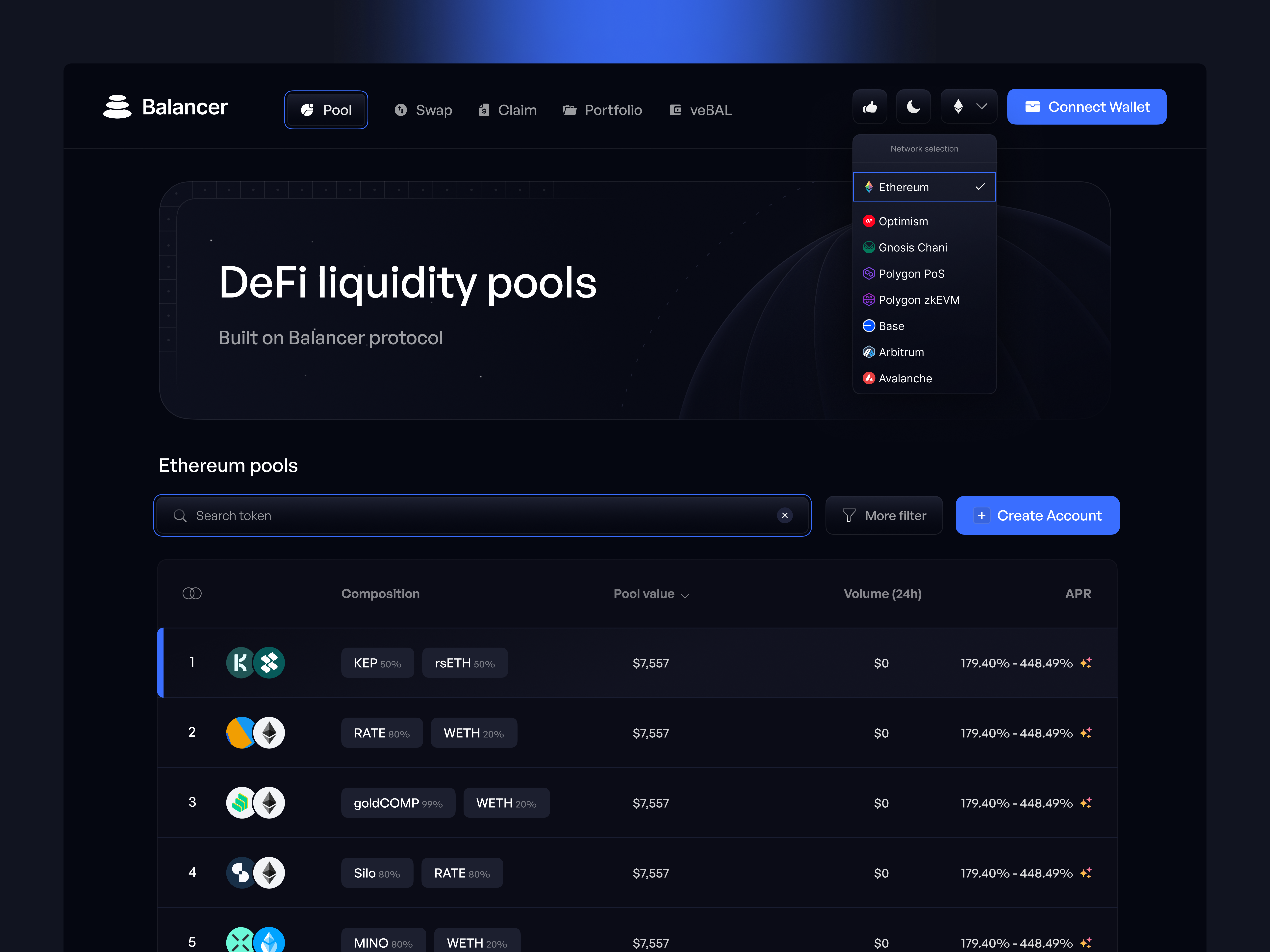 DeFi liquidity pools page blockchain landing page blockchain website crypto landing page crypto website cryptocurrency decentralized finance defi defi design defi landing page defi liquidity defi website web design