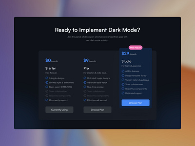 Modern Dark Mode Pricing Section dark mode dark theme pricing pricing plan pricing plan section pricing section ui ui design uiux ux ux design web design website