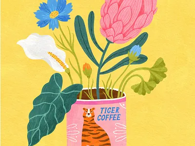 Tropical Bouquet editorial illustration gouache illustration greeting card illustration retro nostalgia slow living vintage packaging