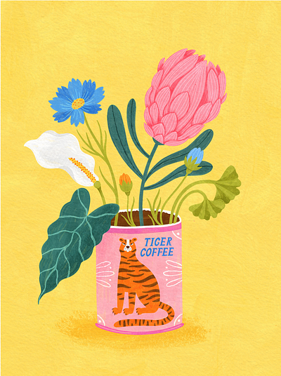 Tropical Bouquet editorial illustration gouache illustration greeting card illustration retro nostalgia slow living vintage packaging