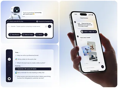 AI Chatbot Interface ai assistant ai chatbot ai tools app design chatbot design clean interface futuristic ui gen ai image generation ios light mode mobile ai mobile app neumorphic ui open ai product design robot assistant ui animation ux design voice interface