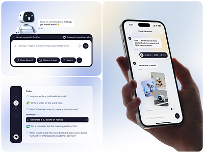 AI Chatbot Interface ai assistant ai chatbot ai tools app design chatbot design clean interface futuristic ui gen ai image generation ios light mode mobile ai mobile app neumorphic ui open ai product design robot assistant ui animation ux design voice interface