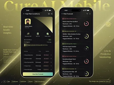 Futuristic Healthcare Dashboard with AI-Powered Risk Analyzer ai powered app ai tech analytics application artificial intelligence branding dark theme dashboard design futuristic heathtech hospital management hospitals illustration insights minimal popular risk analysis ui