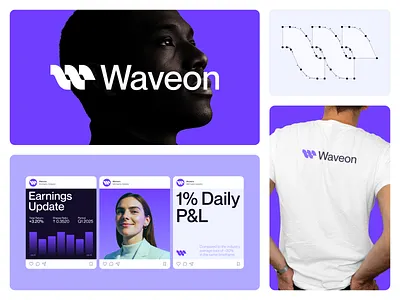 Waveon – Fintech Brand Identity brand branding design earn earning finance financial fintech icon logo logodesign minimal purple tech technology wave
