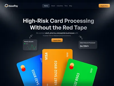 OrbionPay – High-Risk Card Processing UI cardprocessing crypto crypto landing page cryptopayments landing landing page ui ux web3 website