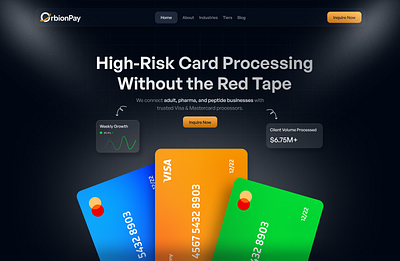 OrbionPay – High-Risk Card Processing UI cardprocessing crypto crypto landing page cryptopayments landing landing page ui ux web3 website