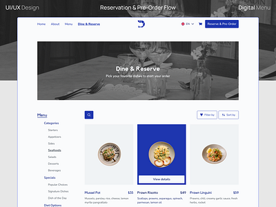 Reservation & Pre-Order Flow Digital Menu Page design figma product page ui