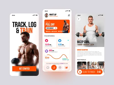 Fitness mobile app - Train, log & Track (AI Powered mobile app) ai fitness design fitness fitness app gym gym app mobile app mobile design training app ui uiux userexperience userinterface ux