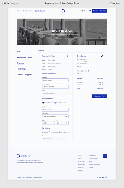 Reservation & Pre-Order Flow Checkout Page checkout design figma ui webdesign website