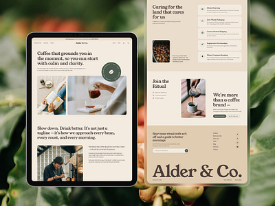 Coffee Roastery E-commerce UI Kit - About Us Page about about us about us page coffee coffee bean coffee roastery coffee shop company profile footer hero section landing page our story profile roastery story ui website