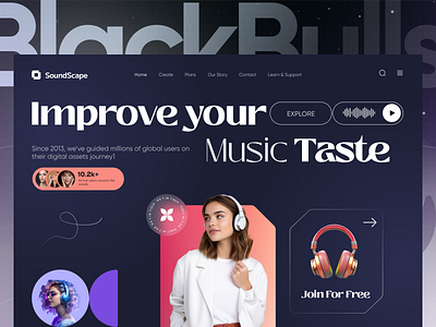 Music player web ui design landing page clean dashboard design hero section landing page minimal modern music music player music website product design saas typography ui uiux ux web application web design website website design