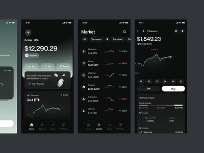 Crypto Trading App app design candle stick chart crypto crypto app crypto banking crypto trading cryptocurrency dark ui defi app fintech gradient mobile app mobile app design product design saas startup trading app user interface