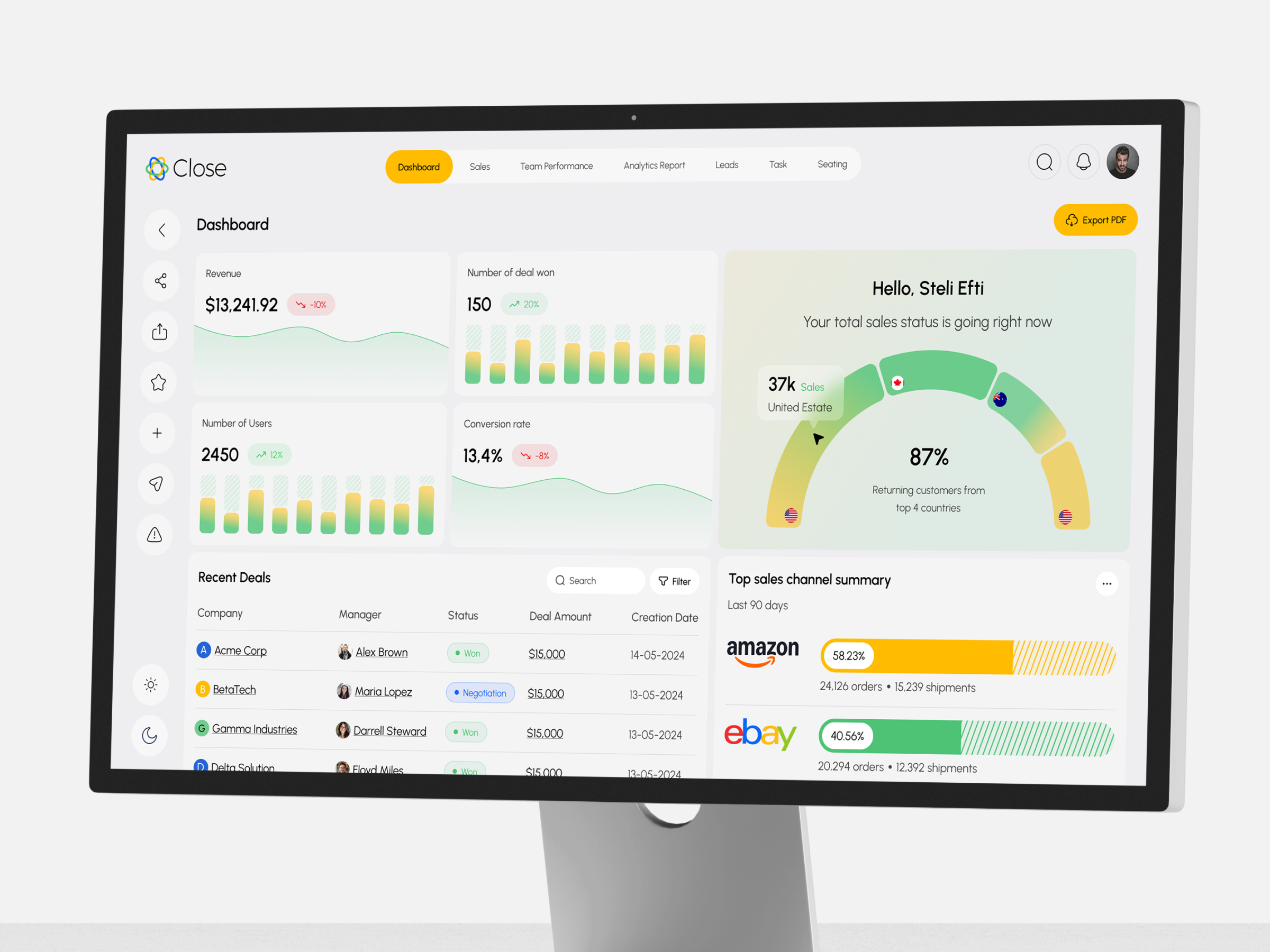 CRM | The All-In-One CRM for Growing Teams analytics dashboard chart corporate crm dashboard design fitlering lead management marketing automation multiselect productivity tool saas sales crm uiux web design