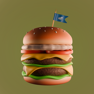 3D Burger Illustration 3d 3d icon 3d modeling assets blender 3d burger game assets icons illustration low poly product stylized