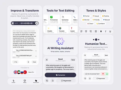 AI Writing Assistant Project ai app assistant branding cards case generate graphic design ios iphone minimal mobile modern text ui ux writing