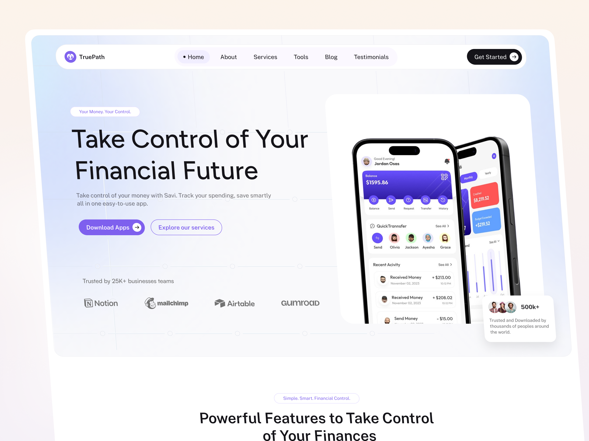 Example of Mobile App Landing Page UI UX Design