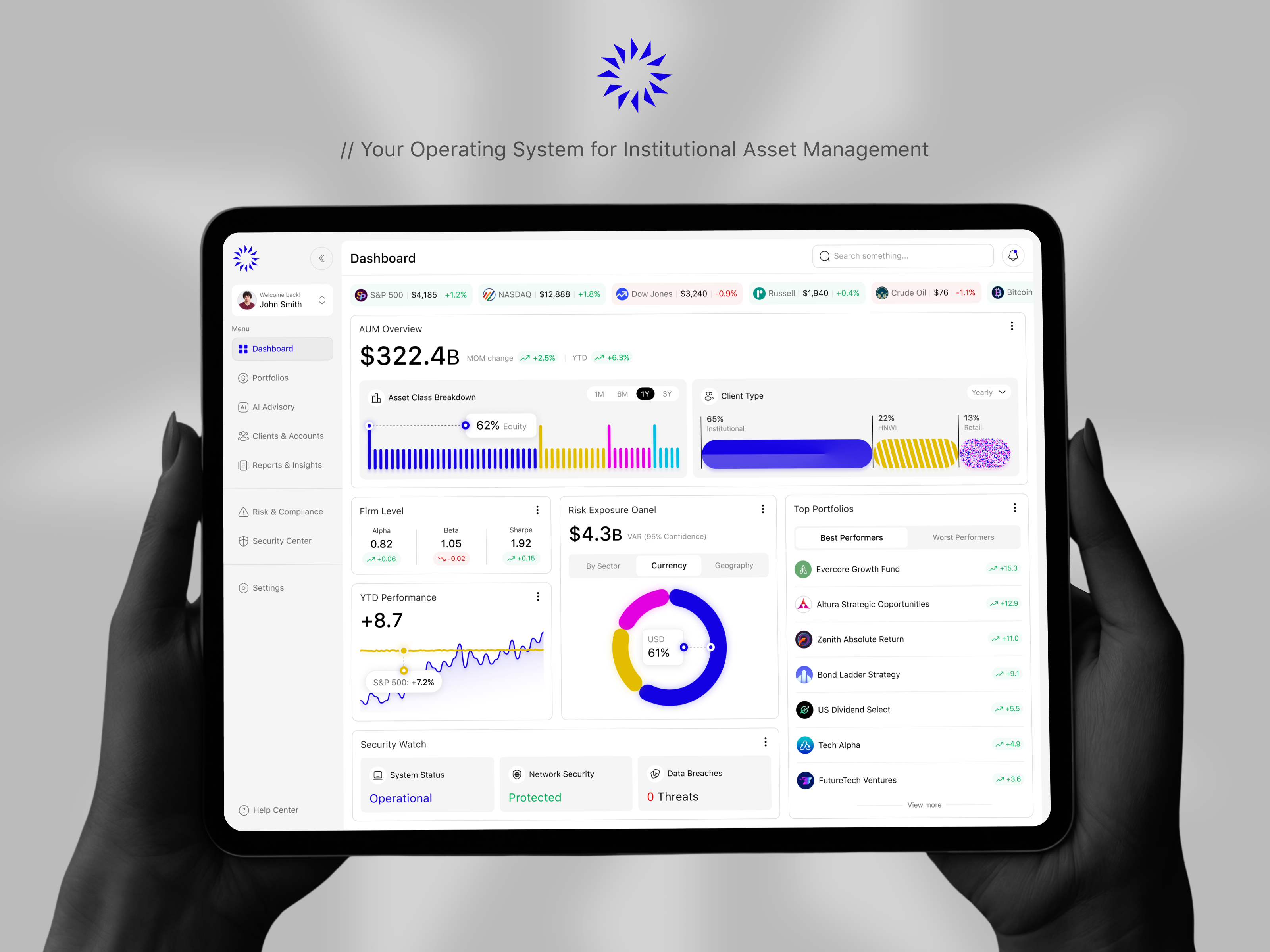 AI-Powered Asset Management Dashboard ai advisory conversational ui dark mode ui dashboard ui data visualization design inspiration design system enterprise ux financial services institutional investing investment dashboard predictive analytics responsive design tablet app design ui design ui trends 2025 ux design web app ui