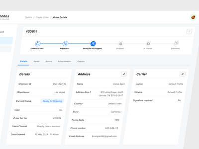 Clean and Intuitive Order Detail Page clean ui inventory management inventory orders manage orders order detail page order details order shipment order tracking product design ui ux design