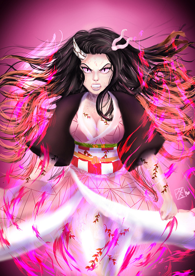 Nezuko Kamado Demon Form Fanart anime clip studio art digital artist fanart fantasy game illustration