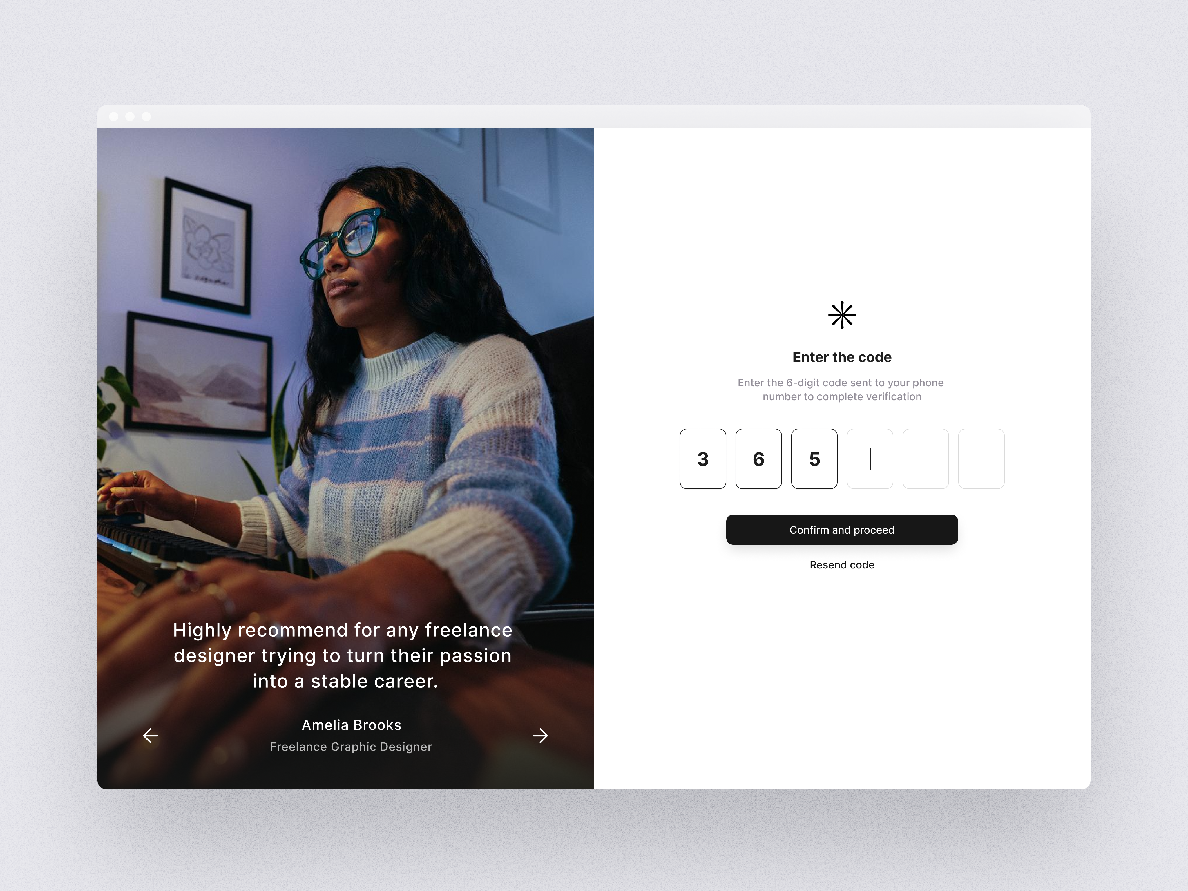 Verification code — web UI 2fa clean code design figma light login minimal onboarding otp product registration sign in sign up testimonials typography ui user ux verification