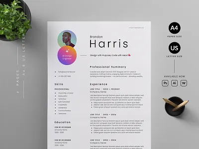 Resume/CV branding cover letter cover letter template creative cv template design graphic design illustration minimal modern print print design professional resume resume template ui us letter vector word