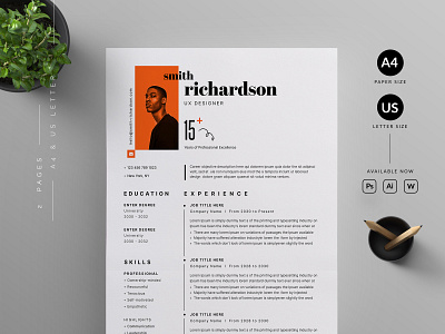 Resume/CV a4 template branding cover letter cover letter template creative cv template design graphic design illustration minimal modern print professional resume resume template ui us letter vector word