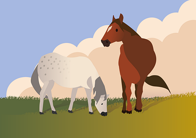 Caballos 2d caballo design graphic design horse illustration ilustrator sunligth sunset vector