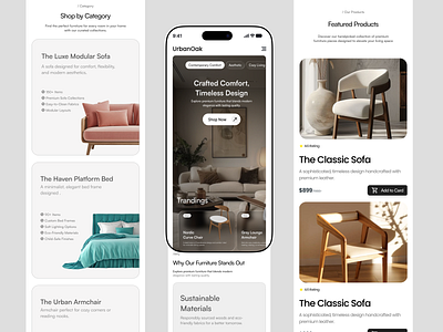 UrbanOak- Furniture Mobile App Responsive chair clean decor furniture hero furniture mobile app furniture website responsive home decor homedecor interior design mehbubur rahman minimalism mobile app mobile apps modern product design sofa store table