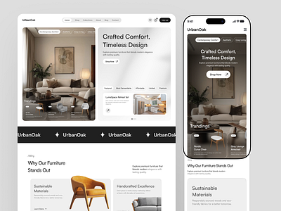 UrbanOak- Furniture Website Landing Page chair decor furniture furniture hero furniture landing page furniture mobile app furniture web furniture website home decor homedecor interior design landing page mehbubur rahman minimalism mobile app modern product design sofa store table