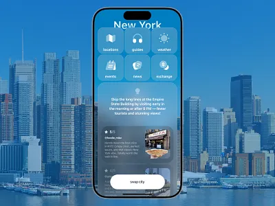 Travel App UI – Explore Cities with Ease app app design cities currency explore glass guide map mobile modern navigator smart tourism travel ui ux weather