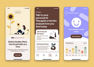 Mind Bloom: A Mental Wellness App app design ui ux uxui design web design