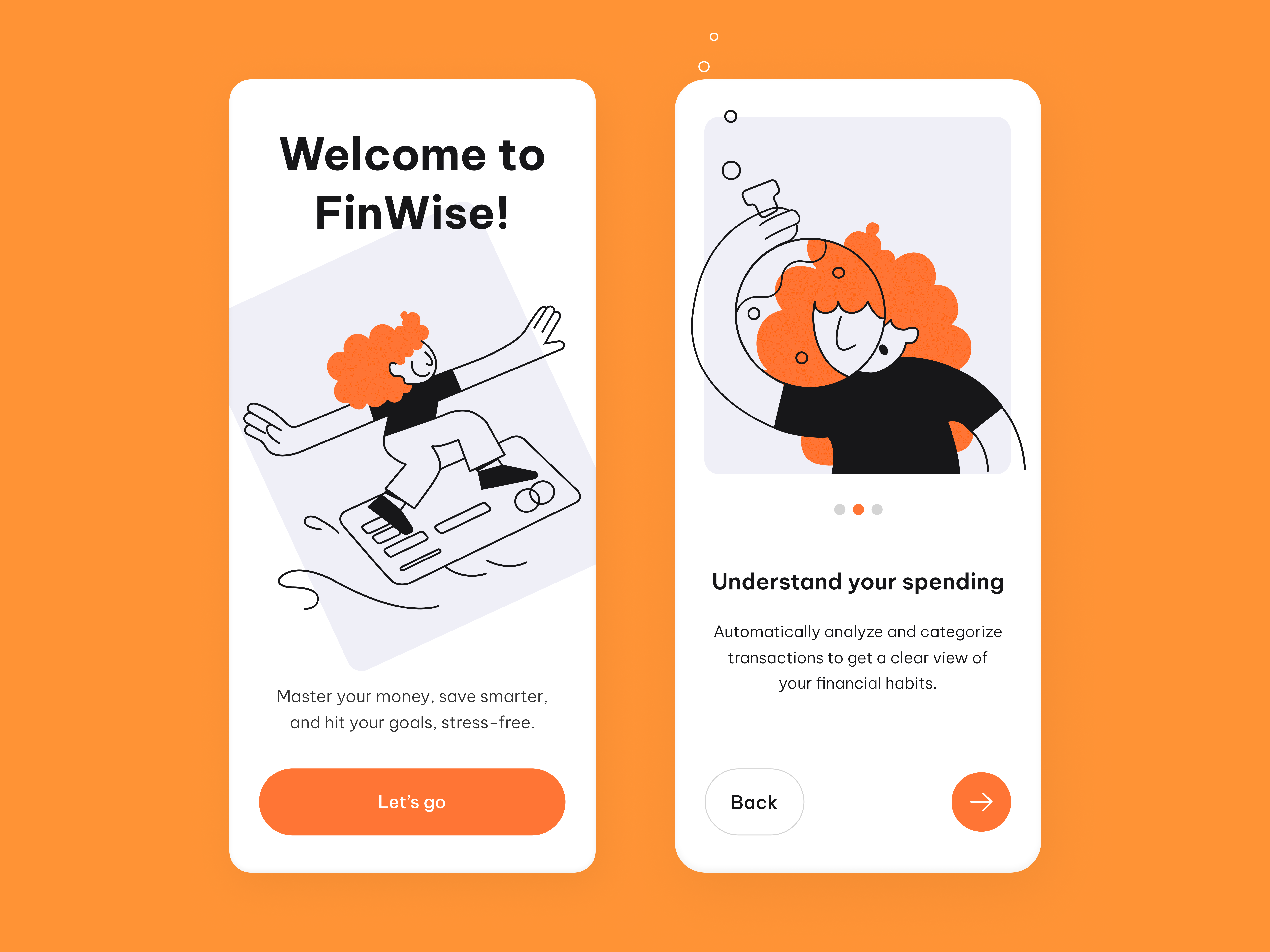 Finance Mobile App Onboarding app design finance fintech illustration minimal mobile app onboarding orange ui ux welcome screen