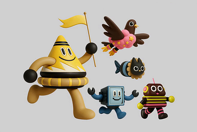 Running Mascots 3d bird branding cake character digital festival fish illustration indonesia logo mascot monitor motion move run running toy yellow