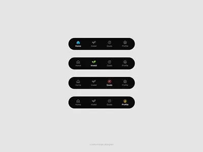 Nav bar dark design home icons interaction investing light minimal mobile nav navigation rounded tabs ui ux white