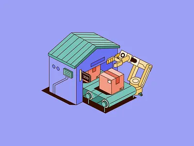 Delivery Warehouse 3d arm artificial automatic automation box branding courier delivery delivery app design graphic design illustration isometric logistic robotic shipping vector warehouse