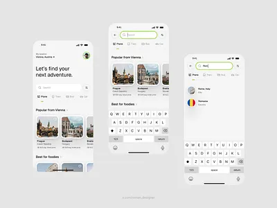 Search destinations app budapest design flight interaction light minimal prague search tickets travel ui ux web white