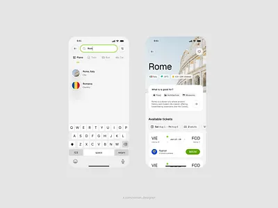 Find Destination city clean design details flight interaction light minimal photo rome tickets travel ui ux white