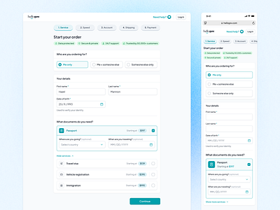 📝 HelloGov – Start Your Order (Step 1 of Checkout) checkout crm document service ecommerce checkout form government government services mobile checkout order process passport passport service progress service form step by step tracking travel documents user onboarding visa application