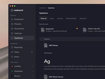 Typefaces — Untitled UI product design sidenav table typefaces ui design user interface