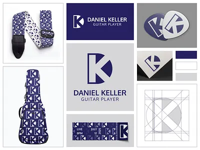 Daniel Keller Guitar Player Logo Design branding case custom emblem graphic design guitar guitarist logo logo design logotype mockup monogram musician strap