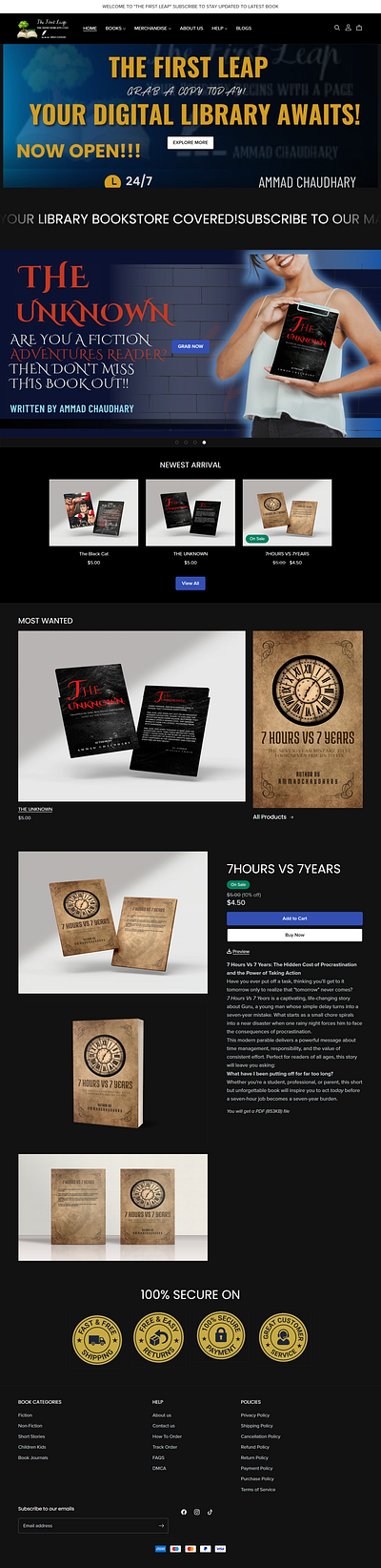 The First Leap — Digital Library & Bookstore Website book website custom website website design website development