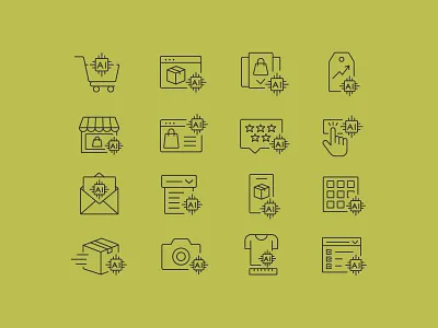 AI E-commerce Icons – Smart Shopping Line Set app digital retail e commerce flat icon design icon set iconography icons line mobile commerce online store product analytics smart shopping ui vector icons