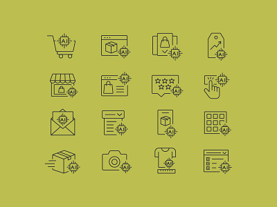 AI E-commerce Icons – Smart Shopping Line Set app digital retail e commerce flat icon design icon set iconography icons line mobile commerce online store product analytics smart shopping ui vector icons