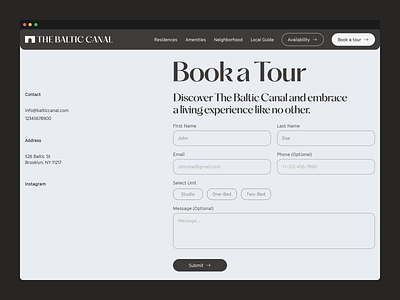 The Baltic Canal Contact Page apartment contact contact form residences ui ui ux design web web design website