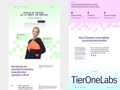 Homepage design for AI ed-tech startup ai education gradient landing minimal pattern square startup website